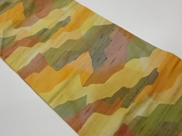 JAPANESE KIMONO / VINTAGE NAGOYA OBI / TSUMUGI / WOVEN ABSTRACT PATTERN